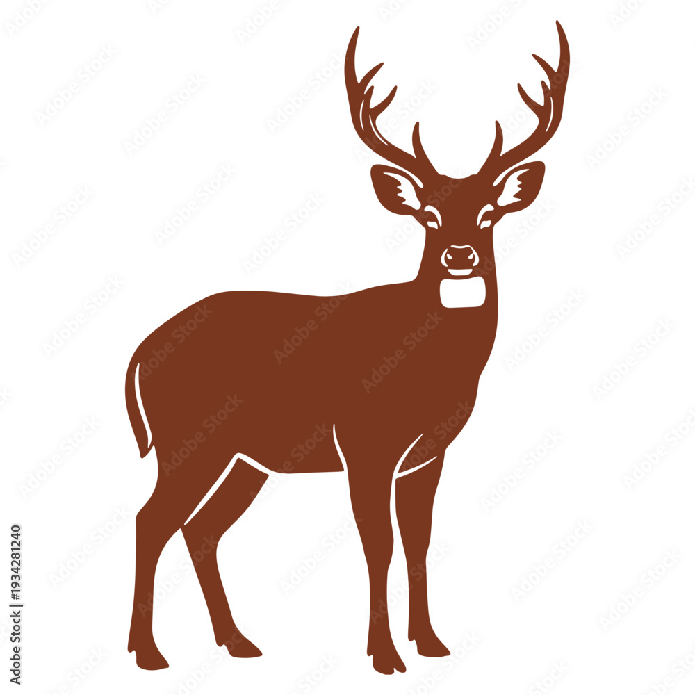 Obraz premium Elegant brown deer silhouette standing gracefully against a clean white background in a minimalist design for nature and wildlife enthusiasts