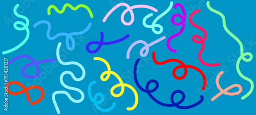 A vibrant and colorful abstract background featuring swirling looping lines and shapes