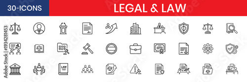 Legal Law Thin Line Icon Set