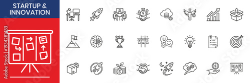 Startup Innovation Thin Line Icon Set