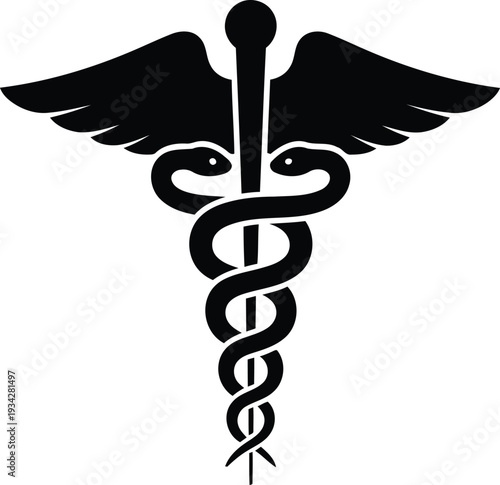 Medical symbol with snakes and wings on a rod