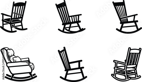 rocking chair illustrations in various positions and styles