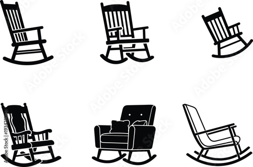 rocking chair silhouettes in various positions and styles