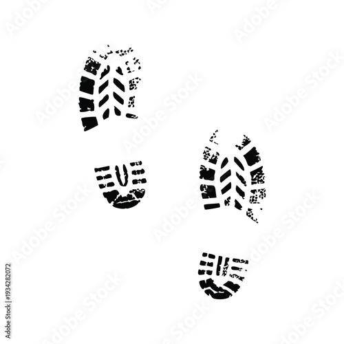 Black and white illustration of vintage hand drawn boot prints footprint pattern clean vector art,