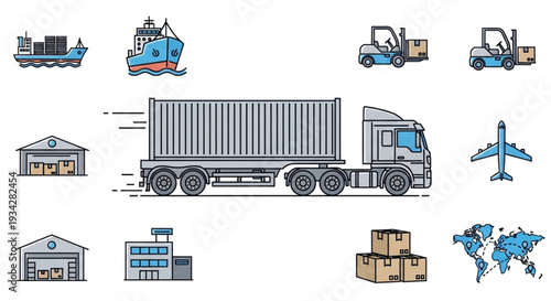 Logistics and Transportation Icons Set.