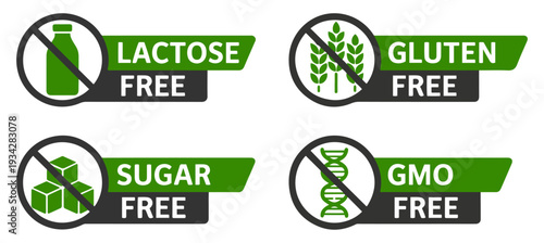 gluten lactose sugar gmo free icons
