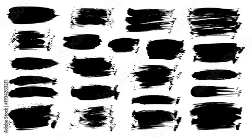 Brush strokes hand drawn set with grunge texture and artistic elements for design featuring paint stroke, ink, black