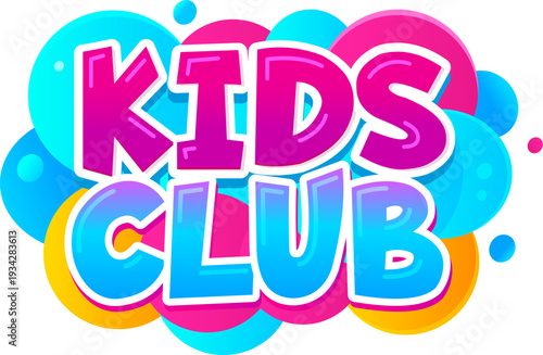 Kids playground game zone color icon or banner. Baby playground area colorful icon, children amusement park cartoon vector label. Kids party room banner with blue and pink bubbles, colorful typography