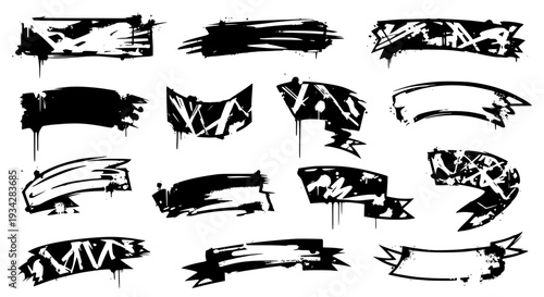 Wallpaper Mural Brush strokes set with black grunge textures and strokes featuring abstract art, graphic design elements, messy Torontodigital.ca