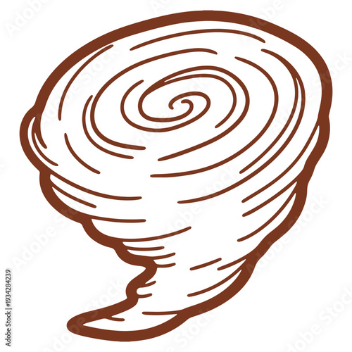 Hand Drawn Tornado Illustration Weather Phenomenon Storm Twister Natural Disaster Danger with Brown Outline on White Background