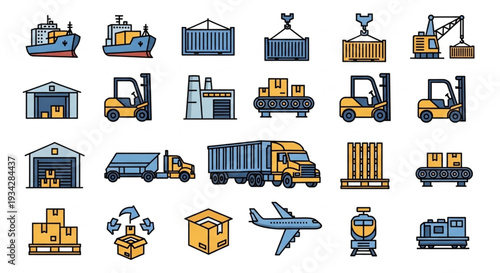 Logistics and Transportation Icons Set.