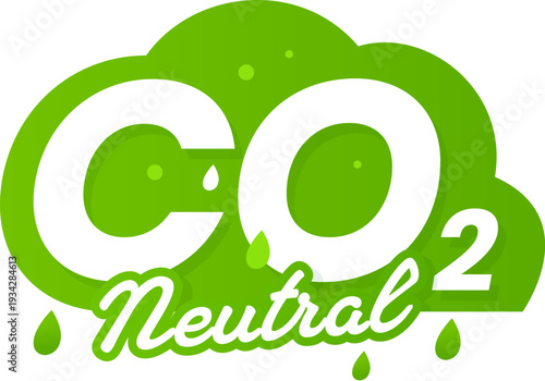 Carbon dioxide, greenhouse gas neutral footprint icon or label. Carbon neutral pollution icon, dioxide footprint vector label. CO2 emission ecology symbol with cloud, rain water drops and typography