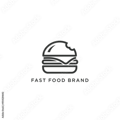 Burger line art logo for fast food restaurant showing bitten bun and ingredients