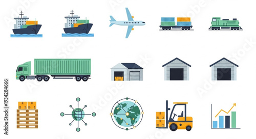 Logistics and Transportation Icons Set.