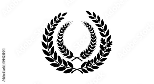 Wreaths laurel and oak branches set with black silhouette vector graphics featuring wreath, leaves, foliage with