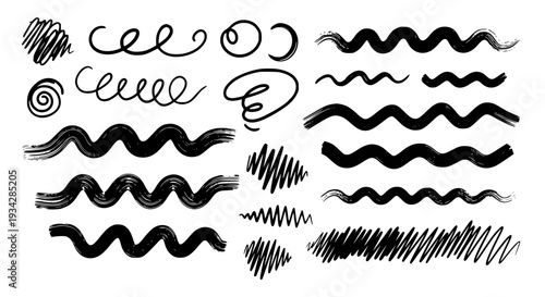 Lines decorative set with wavy patterns and swirls featuring black, illustration, graphic with design and elements