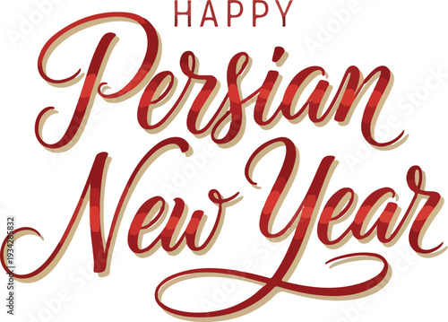 Happy Persian New Year Calligraphy Text with Red Ribbon Style for Nowruz Celebration Greeting Card