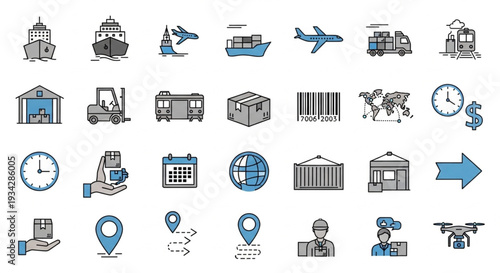 Logistics and Transportation Icons Set.
