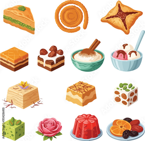 Assorted Traditional Middle Eastern Sweets and Ramadan Eid Desserts Set