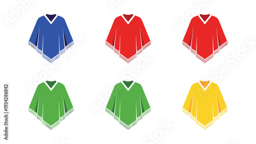 Colorful stylized ponchos displayed in a uniform arrangement