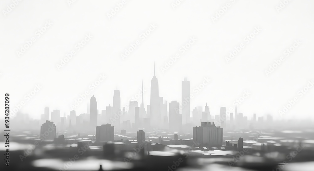 Fototapeta premium Monochrome cityscape with skyscrapers on a foggy day urban landscape in grayscale