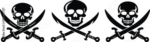 Quadro su tela “Pirate Skull and Crossed Swords Silhouette Vector – Jolly Roger Icon, Pirate Flag Design, and Skull Symbol Illustration”