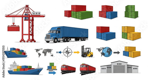 Logistics and Transportation Process Illustration.