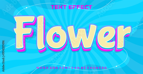 Flower 3D Text Effect with Soft Yellow Typography on Blue Radial Background