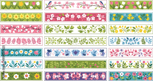 Vibrant floral border collection for spring designs