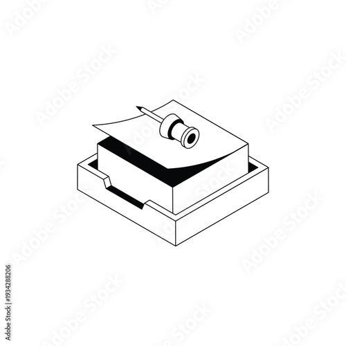 Stack of Blank Notes with Pushpin and Pencil in Tray.