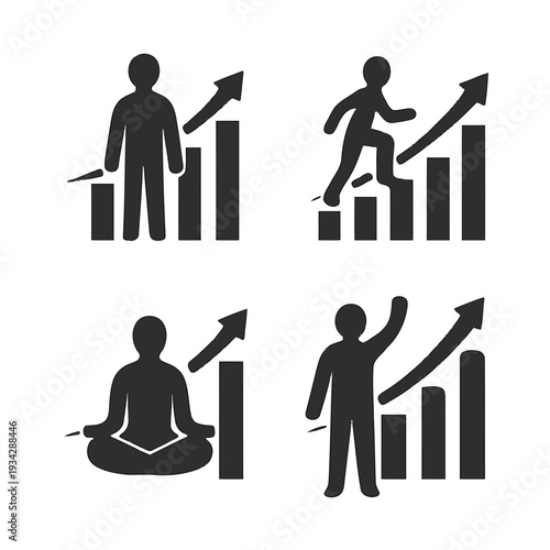 Black silhouettes depict people experiencing growth success and mindful contemplation high quality professional detailed modern