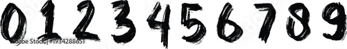 Hand drawn numbers set from zero to nine isolated on white background. Rough black ink digits in sketch style for creative typography design. Grunge numeric collection for poster, logo and educational