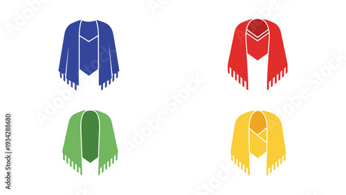 Four stylish scarves displayed in vibrant colors with fringe details