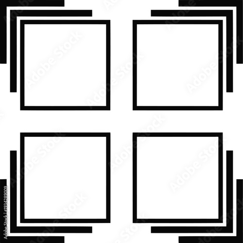 Four abstract television screens arranged in a square formation with jagged borders