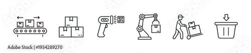 Logistics and warehouse operations icons illustrating modern supply chain management and efficient delivery processes.