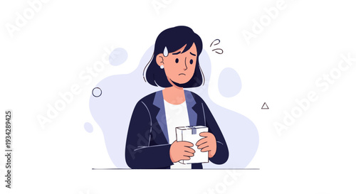 vector illustration of a cute entrepreneur holding small package with slightly worried face