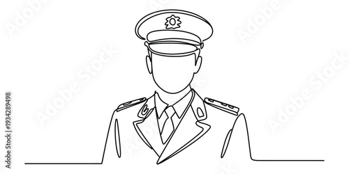Minimalist continuous line art of a military officer in uniform