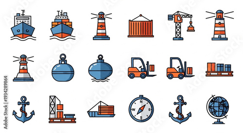 Maritime Industry Icons Set.