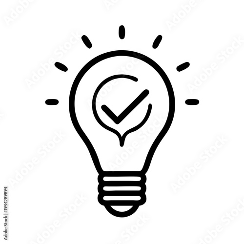 Lightbulb idea checkmark icon vector for creative solution innovation and problem solving concept design