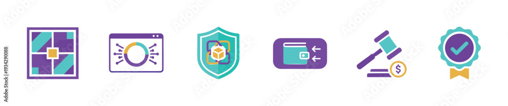 Obraz premium Set of digital assets blockchain security finance icons representing modern technology concepts and online transactions.