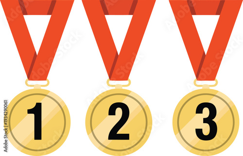 Medals representing first, second, and third place achievements in a competition