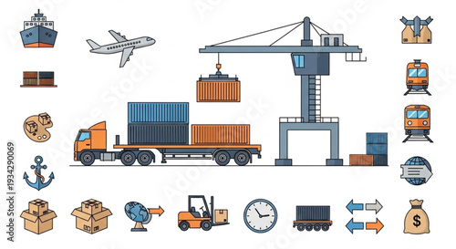 Logistics Shipping Transportation Icons Truck.