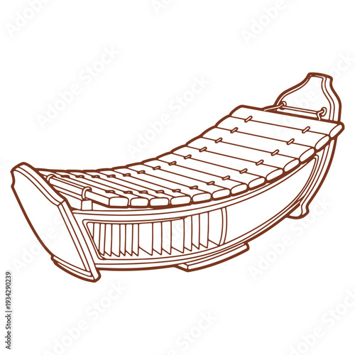 Traditional Thai xylophone ranat ek line art vector illustration instrument for Asian musical culture