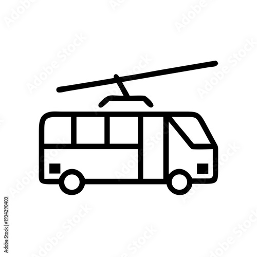 Outline trolleybus vector icon design, public transportation vehicle, electric bus, city transport, eco friendly travel