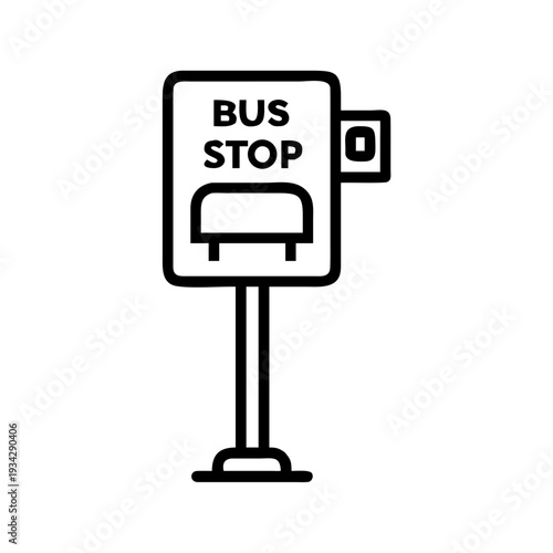 Bus stop icon vector illustration public transportation sign bus station symbol bus shelter design outline graphic
