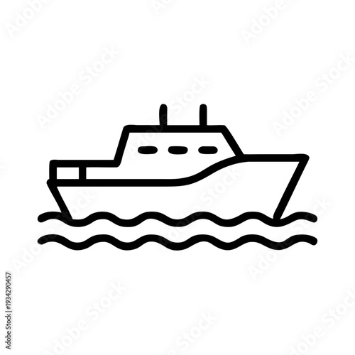 Boat ship vessel water transport ocean marine sea nautical travel cruise line outline icon vector graphic