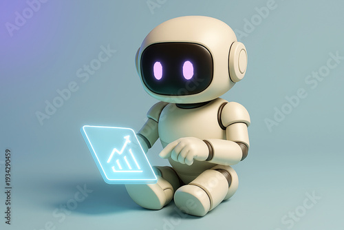 Wallpaper Mural Artificial intelligence and data analytics concept. Futuristic technology background with humanoid robot interacting with glowing digital tablet displaying rising bar chart and upward arrow symbolizin Torontodigital.ca