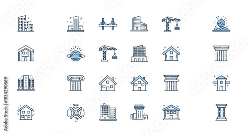 Architectural icons buildings structures set