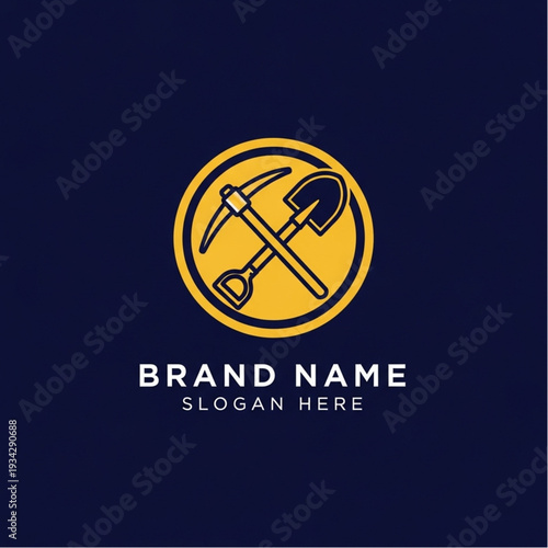 Mining Tools Logo Design Template with Pickaxe and Shovel.