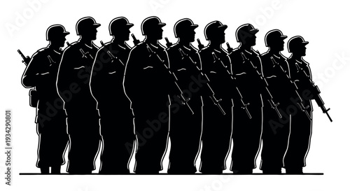 Soldiers standing in formation with guns